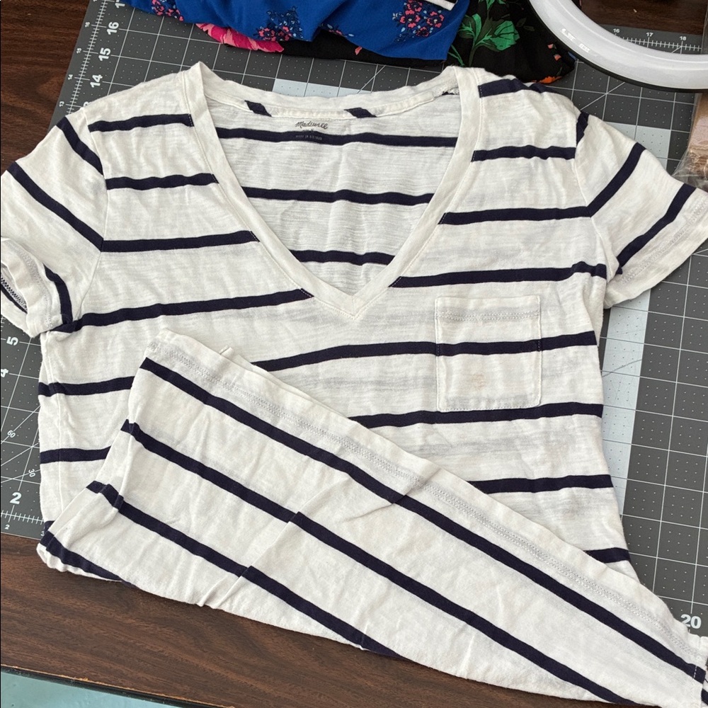 Madewell Navy and white Striped V-Neck Tee